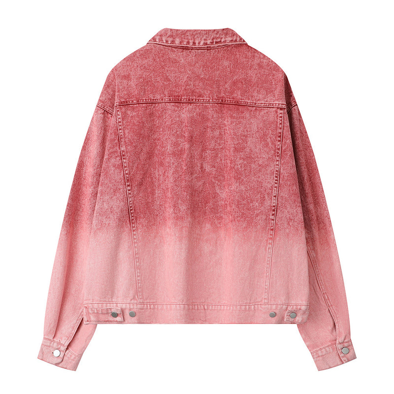 Men Denim Jacket Washed Tie-Dye Gradient Denim Jacket Men Workwear Denim Jacket Autumn
