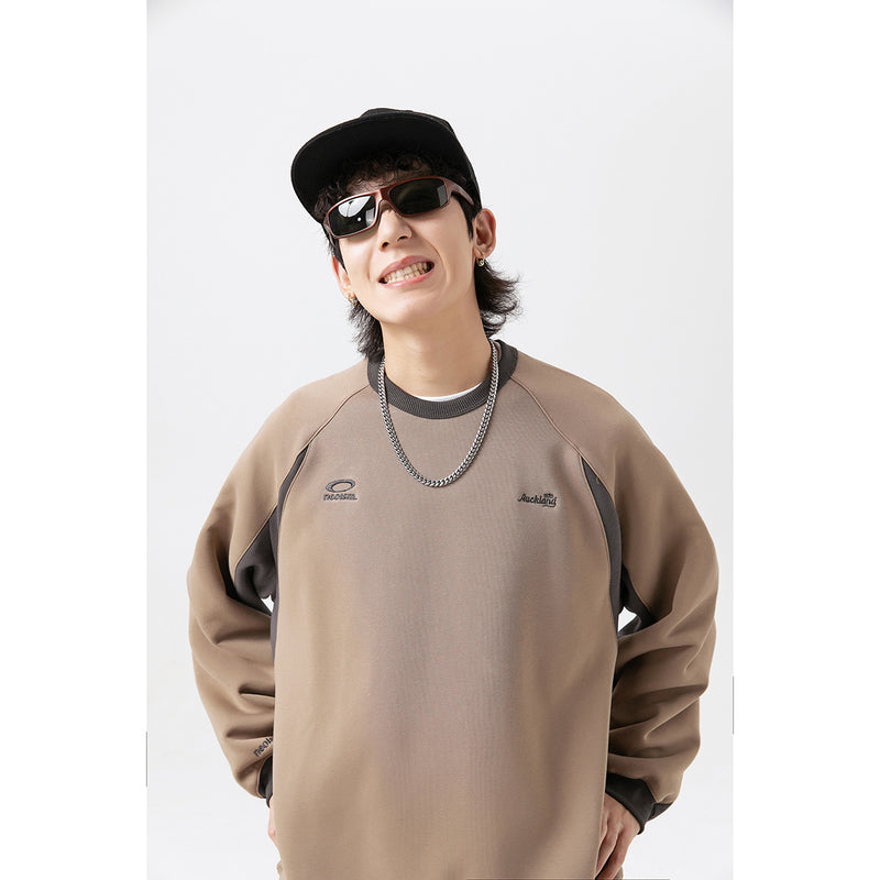 Unisex Hoodie Retro Patchwork Loose Crew Neck Pullover Sweatshirt Men and Women