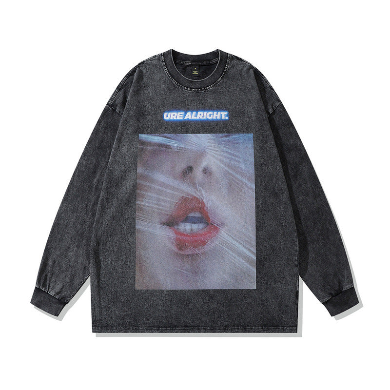 Men Long Sleeve Shirt Niche Design Washed Long Sleeve T-shirt Men's Fashion Brand Base