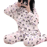 Kuromi Pajama Set Spring and Autumn Cute Cartoon Student Casual Suitable for Daily Wear Home Wear Two-Piece Suit