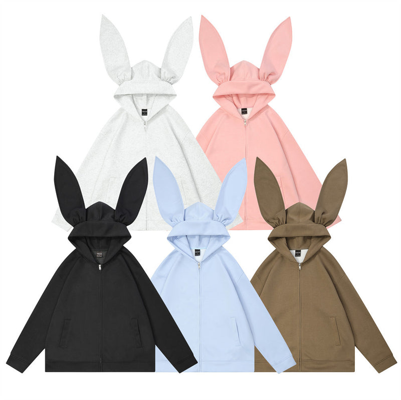 Men Hoodie Long Ears Hooded Cardigan Clothing Men's Loose Solid Color Casual
