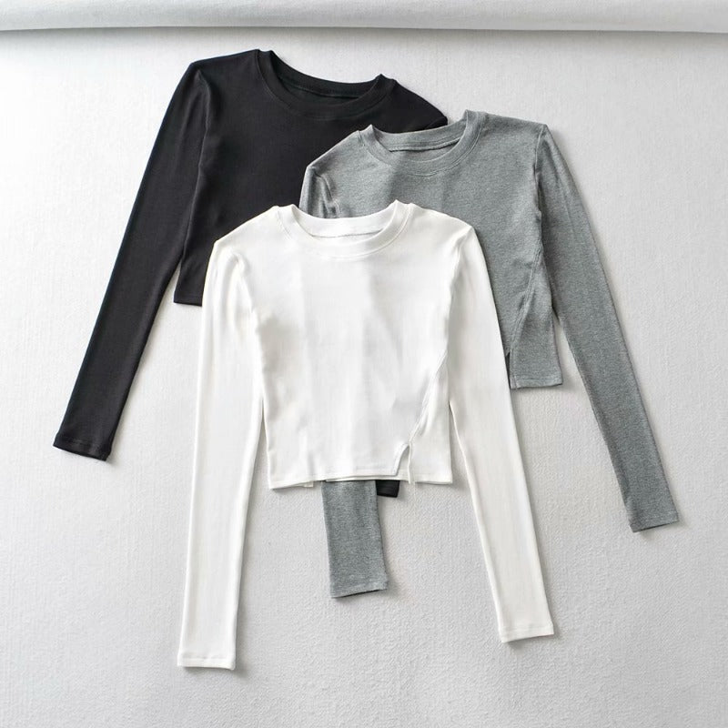 Women T-shirt Autumn Crew Neck Long Sleeve T-shirt Top