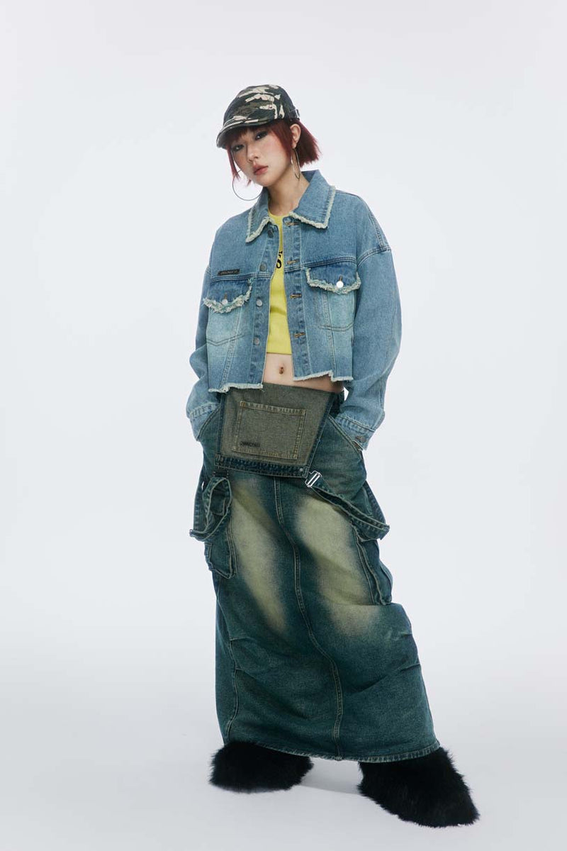Unisex Jacket Autumn Short Frayed Hem Denim Coat Women's Clothing