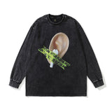Men Long Sleeve Shirt Retro Worn Looking Washed-out Long Sleeve T-shirt Men and Women Loose Ins