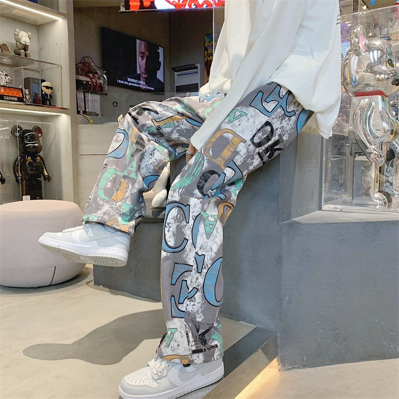 Men Sweatpants Boys Printing Stylish Versatile Loose Fashion Brand Casual