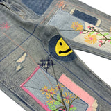 Kapital Jeans Hirata Kazuhiro smiley sticker ripped embroidery high street trendy brand denim trousers