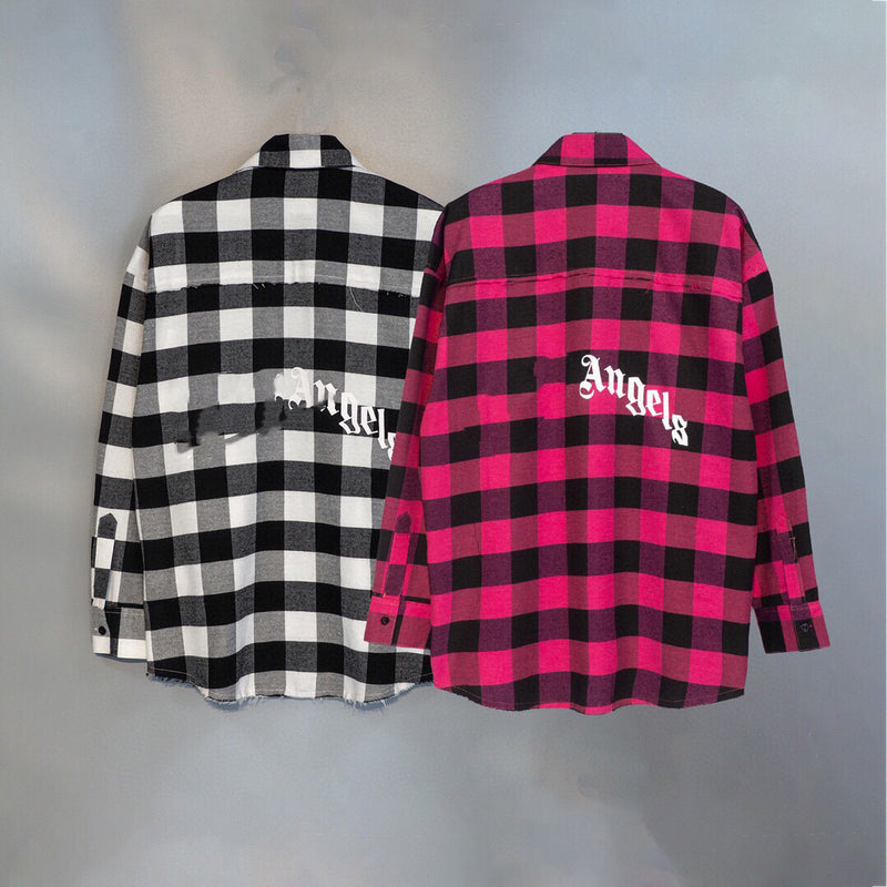 Palm Angle Hoodie Palm Angels Logo Plaid Long Sleeve Shirt for Men and Women