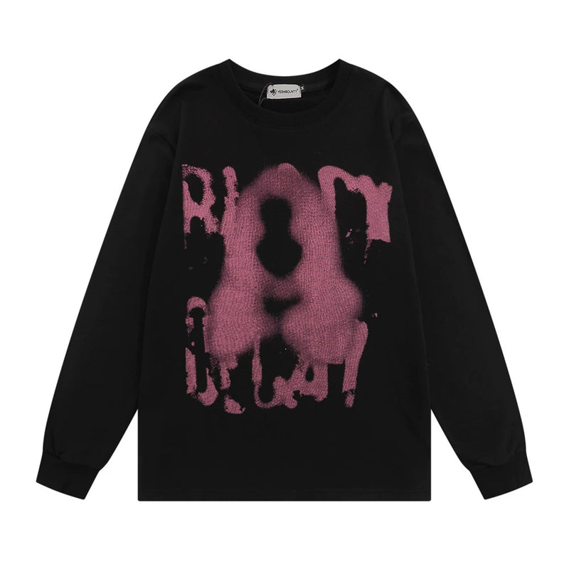 Men Hoodie Fuzzy Figure Head round Neck Sweater