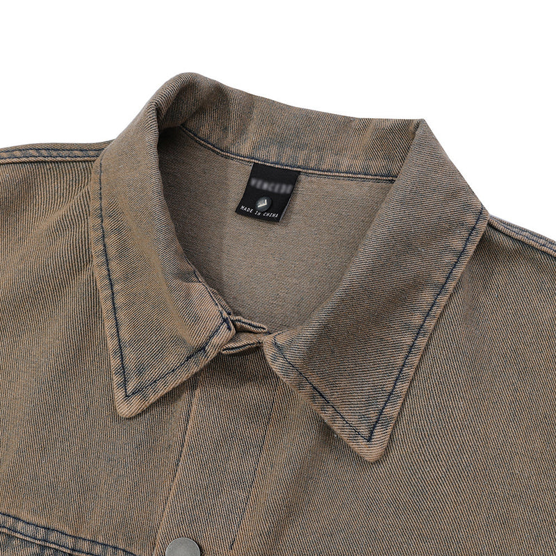 Men Denim Jacket Men's Spring and Autumn Hiphop Retro Washed Distressed Dirty Jacket