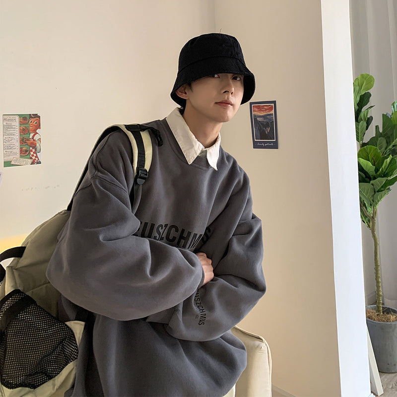 Men Hoodie Loose round Neck Sweater Men's Spring and Autumn Clothes Autumn Sports