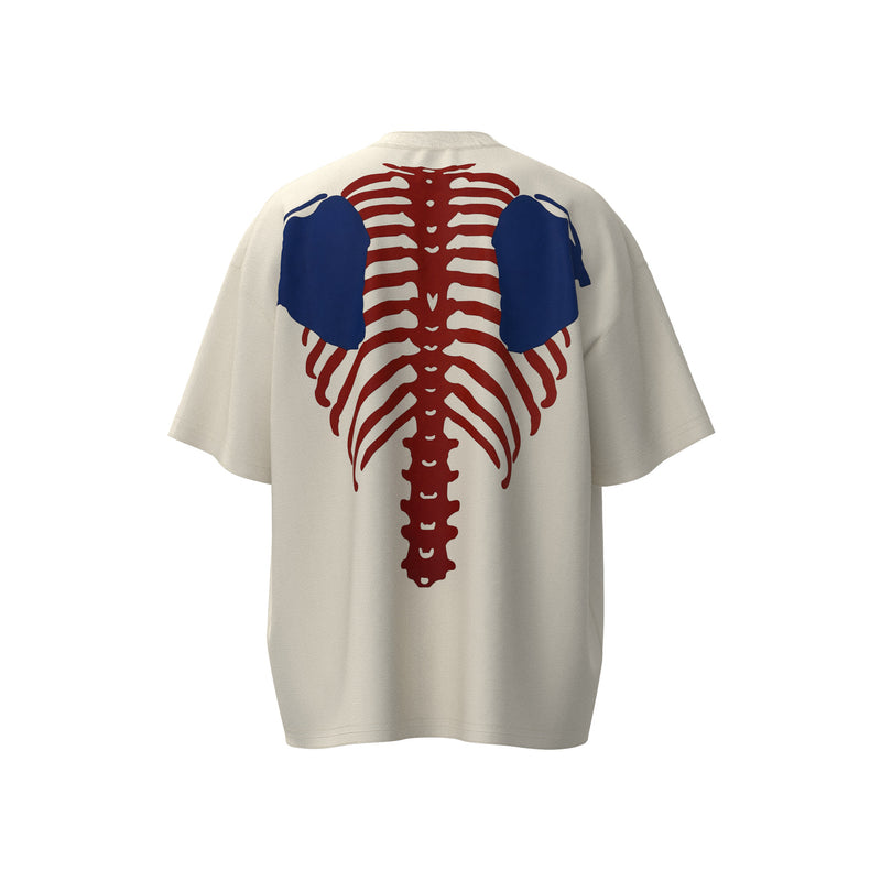 Kapital T Shirt Pingtian Hehong Back Skeleton Bone Print Men's and Women's Short Sleeve T-shirt Half Sleeve