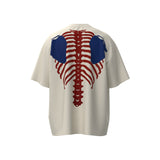 Kapital T Shirt Pingtian Hehong Back Skeleton Bone Print Men's and Women's Short Sleeve T-shirt Half Sleeve