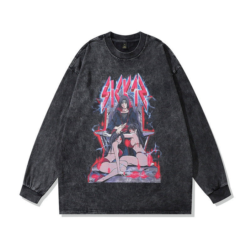 Men Long Sleeve Shirt Worn Looking Washed-out Tee Spring and Autumn Long Sleeve T-shirt Male Couple's Tops