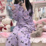 Kuromi Pajama Set Spring and Autumn Cute Cartoon Student Casual Suitable for Daily Wear Home Wear Two-Piece Suit