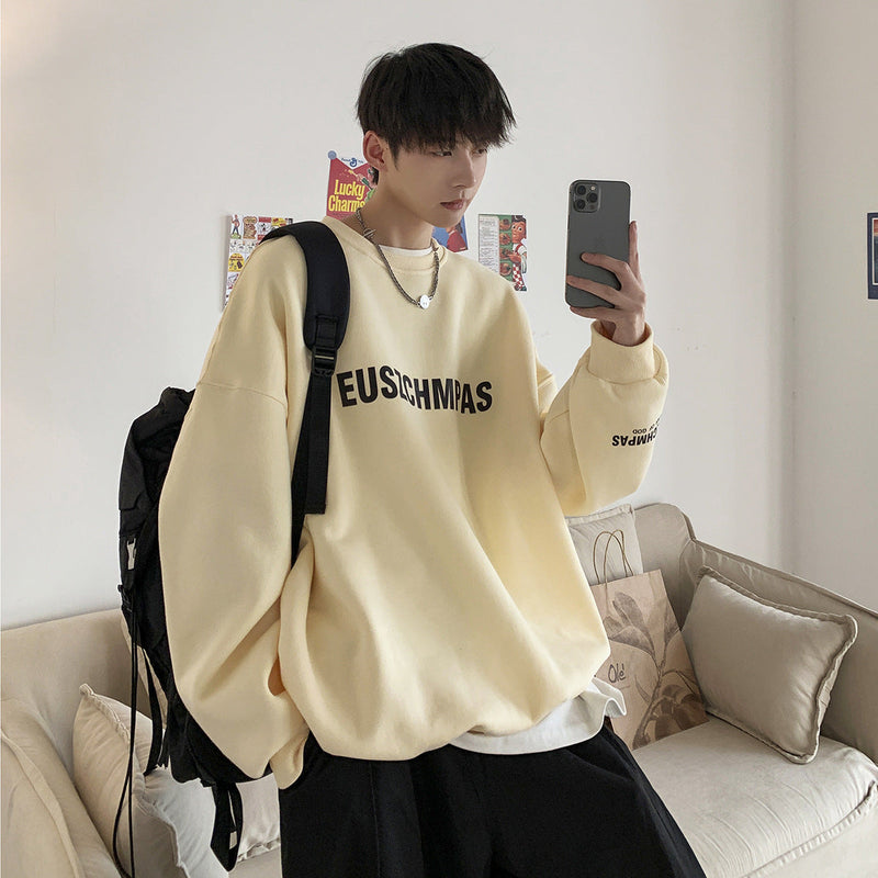 Men Hoodie Loose round Neck Sweater Men's Spring and Autumn Clothes Autumn Sports