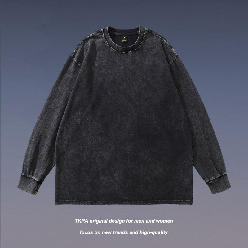 Men Long Sleeve Shirt Washed and Worn Long Sleeve T-shirt Men's All-Match Bottoming Shirt Top