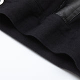 Men Denim Jacket Loose Denim Jacket Men's Spring and Autumn PU Leather Stitching Denim Jacket