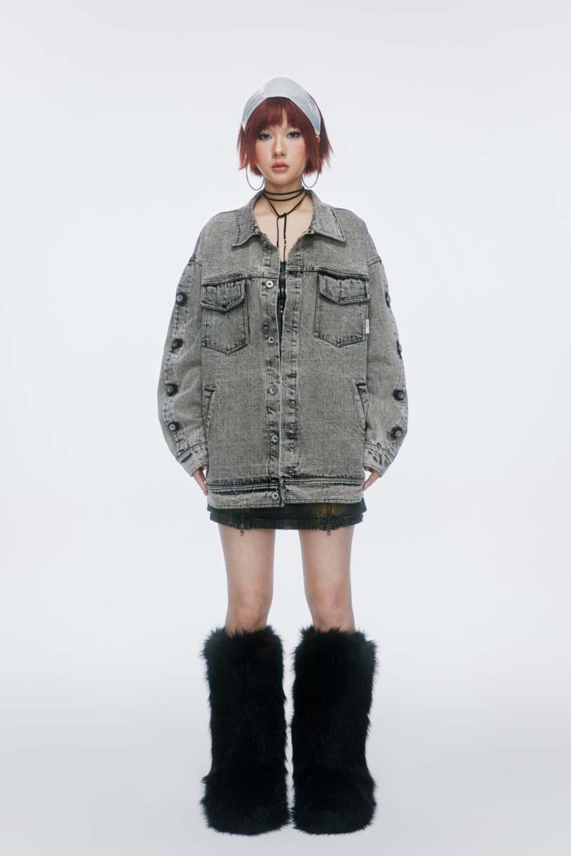 Unisex Jacket Autumn White Button Denim Coat