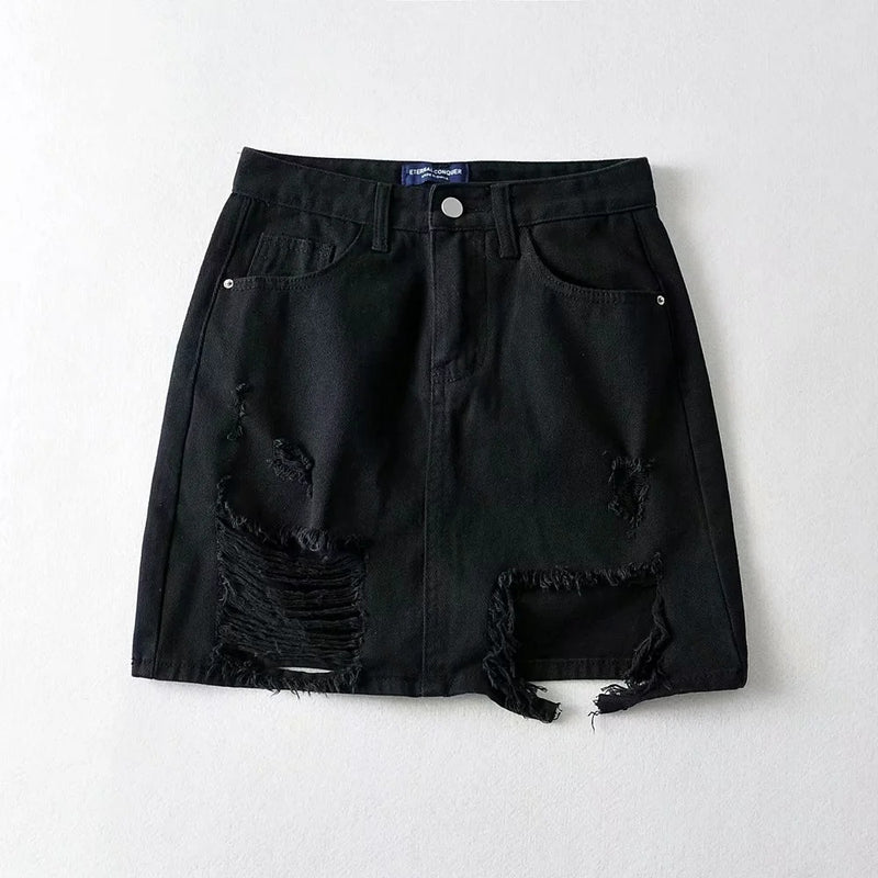Women Skirt Women's Ripped Denim Skirt Hip Skirt