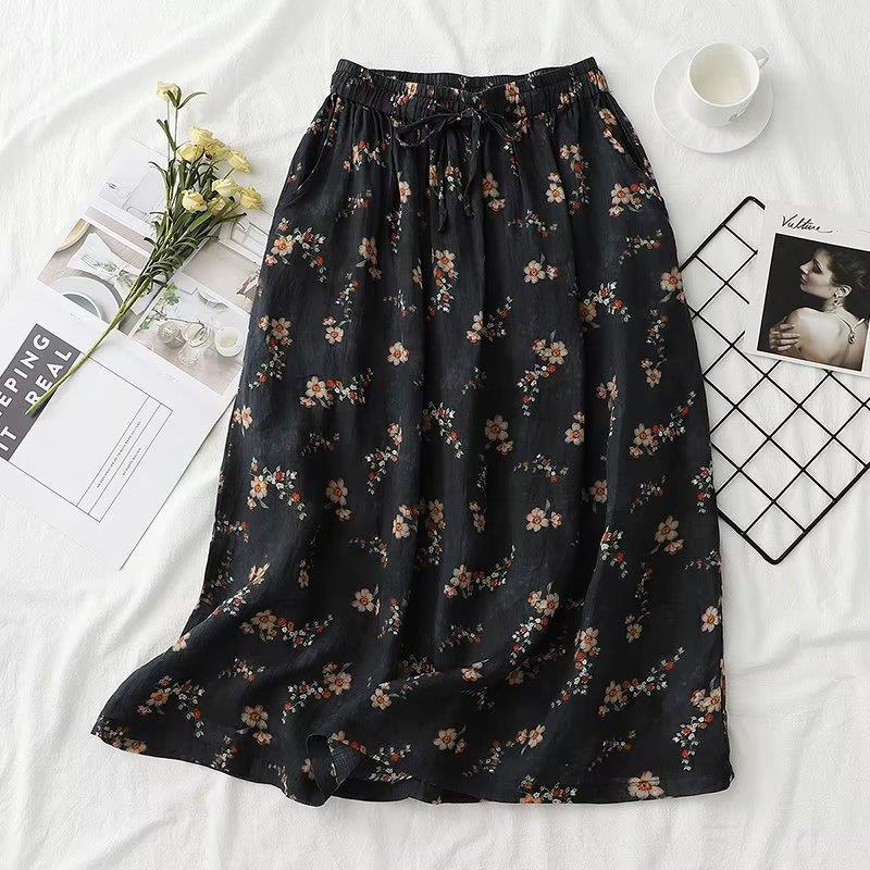 Women Skirt Summer Art Retro Skirt Printed Midi Skirt Loose