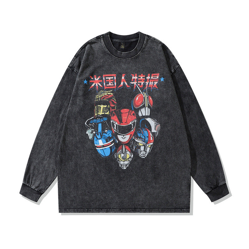Men Long Sleeve Shirt Vintage Washed and Worn Long Sleeve T-shirt Men and Women Oversize Couple's Tops