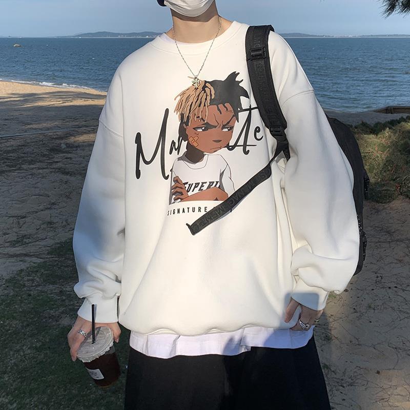 Men Hoodie Hiphop Sweater Men's High Street round Neck Long Sleeve T-shirt Spring and Autumn Loose